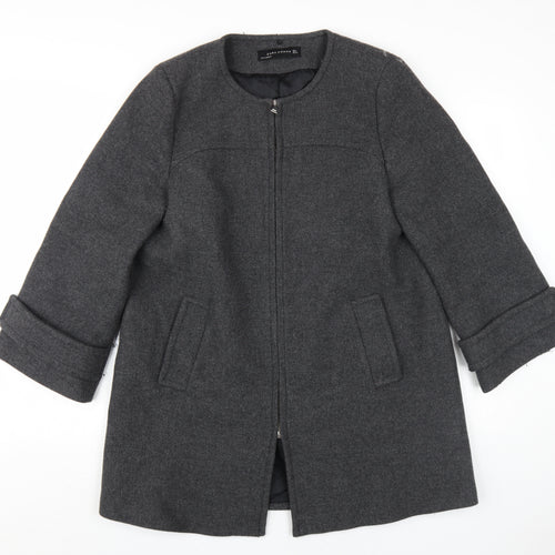 Zara Women's Grey Wool Overcoat Size 14 - Chic Winter Style