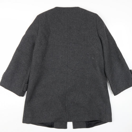 Zara Women's Grey Wool Overcoat Size 14 - Chic Winter Style