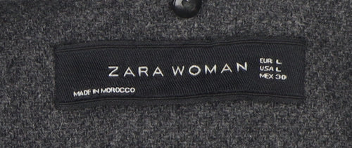 Zara Women's Grey Wool Overcoat Size 14 - Chic Winter Style