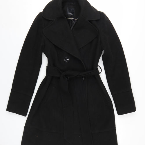 Debenhams Women's Black Overcoat, Size 10, Belted Elegance