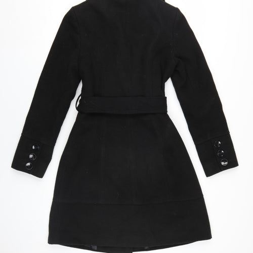 Debenhams Women's Black Overcoat, Size 10, Belted Elegance