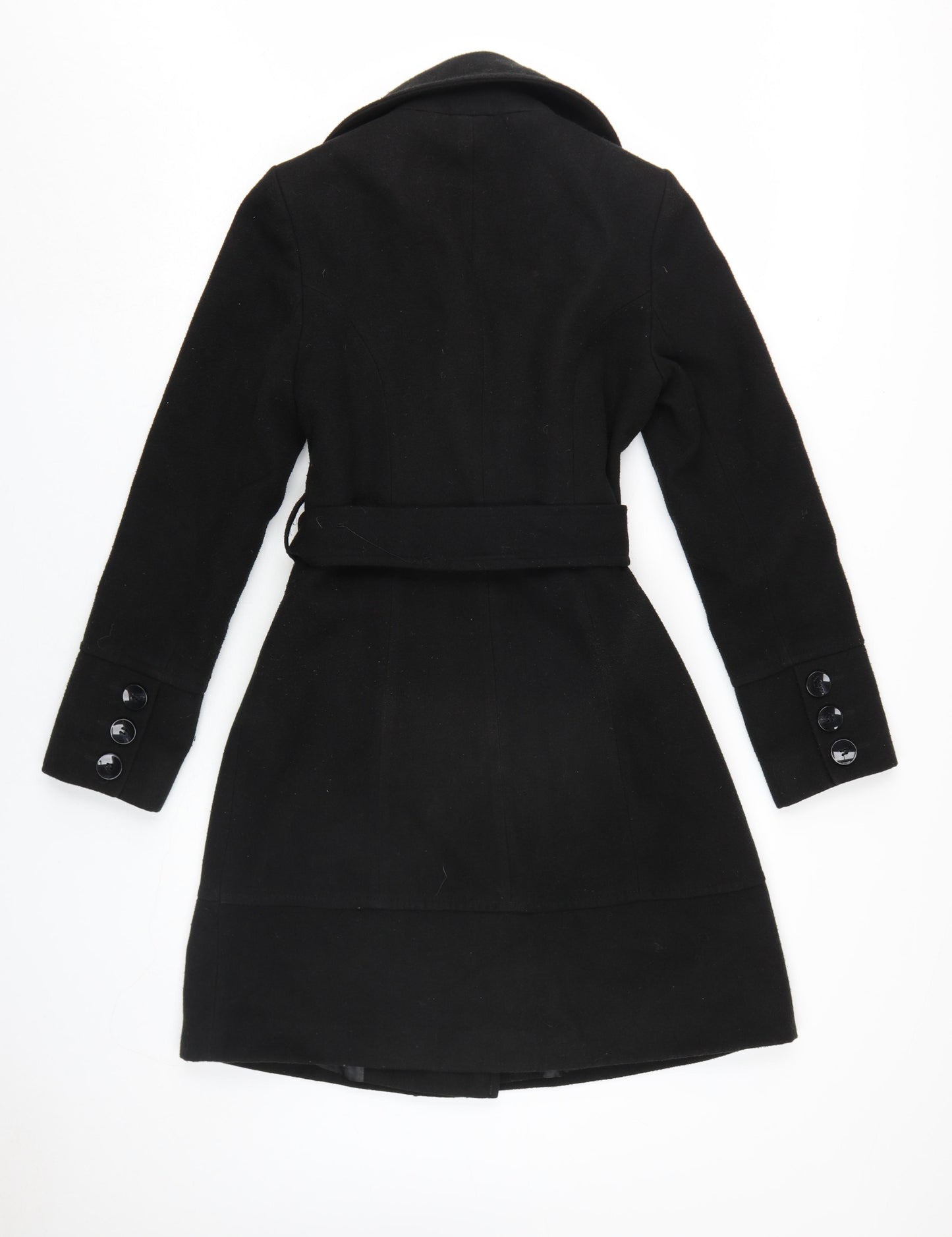 Debenhams Women's Black Overcoat, Size 10, Belted Elegance