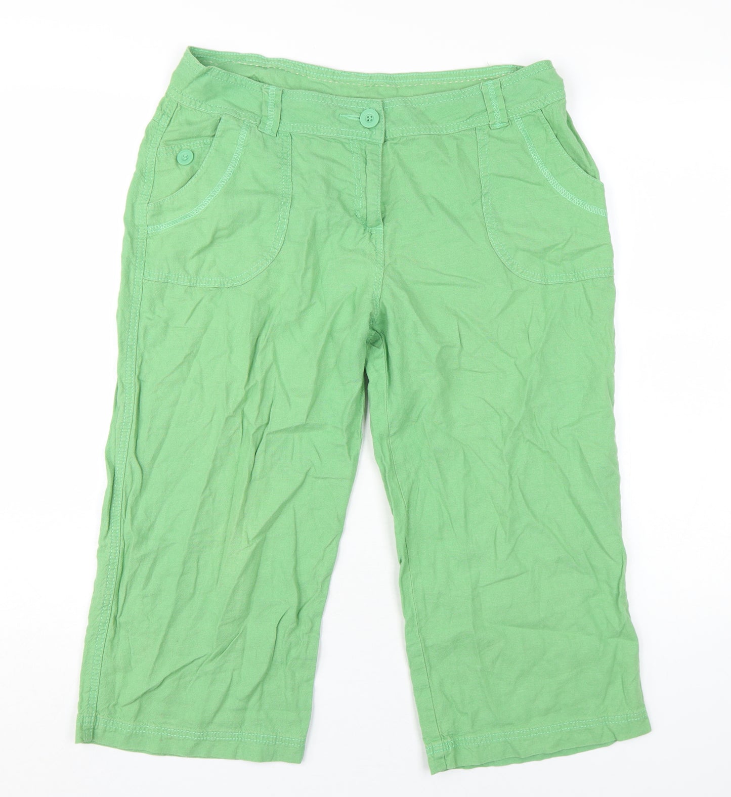 Marks & Spencer Women Green Cropped Trousers Size 14