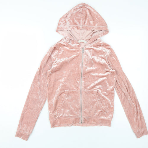 H&M Girls Pink Velvet Hooded Full Zip Hoodie 12-13 Years