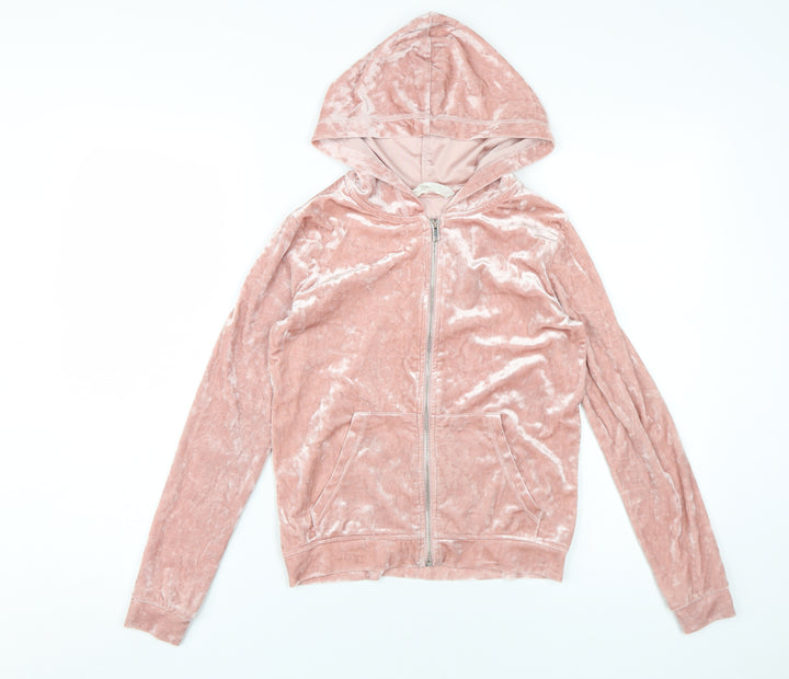 H&M Girls Pink Velvet Hooded Full Zip Hoodie 12-13 Years