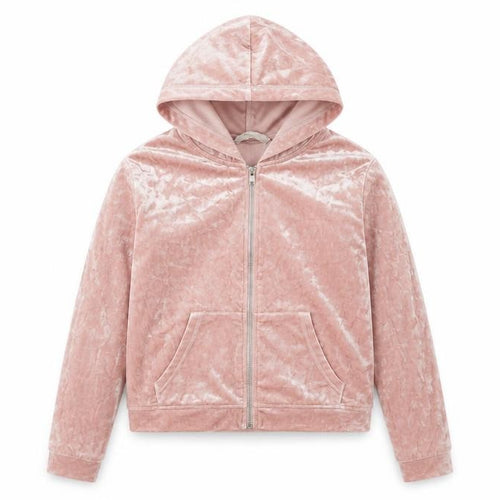 H&M Girls Pink Velvet Hooded Full Zip Hoodie 12-13 Years