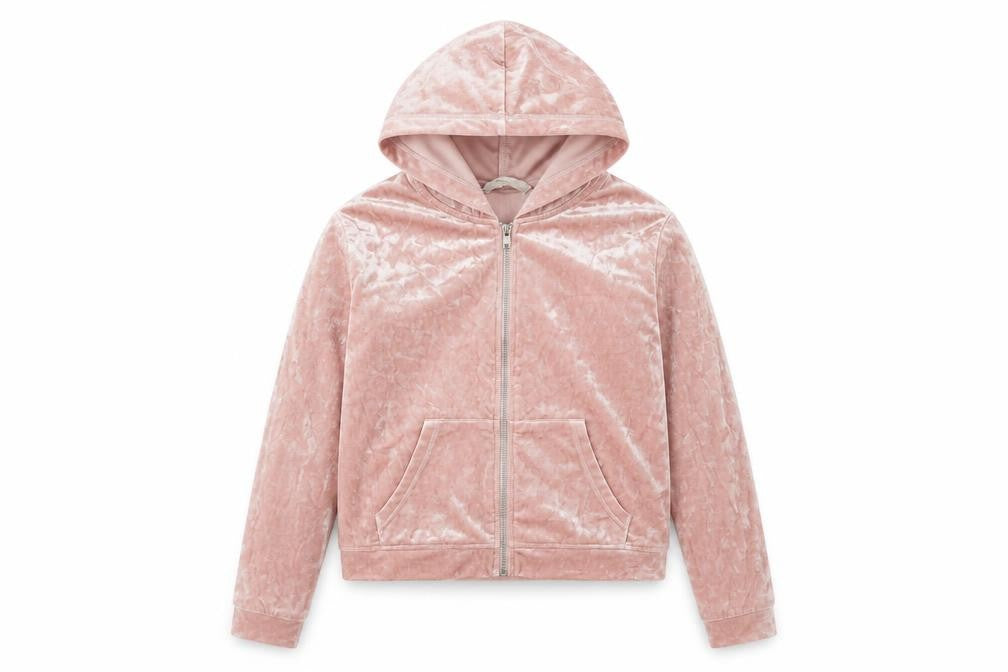 H&M Girls Pink Velvet Hooded Full Zip Hoodie 12-13 Years
