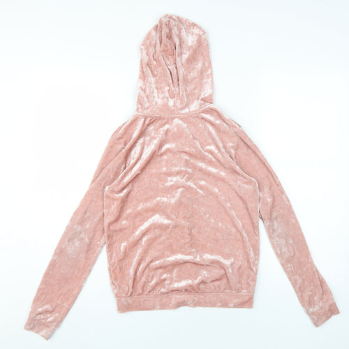 H&M Girls Pink Velvet Hooded Full Zip Hoodie 12-13 Years