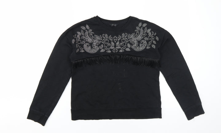 M&Co Girls Black Rhinestone Pullover Sweatshirt 11-12 Years