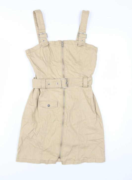 H&M Women's Beige Pinafore Dress UK 10