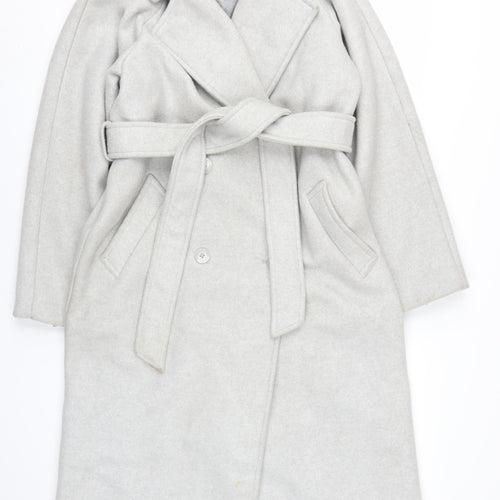 NA-KD Women's Grey Long Belted Overcoat Size 8