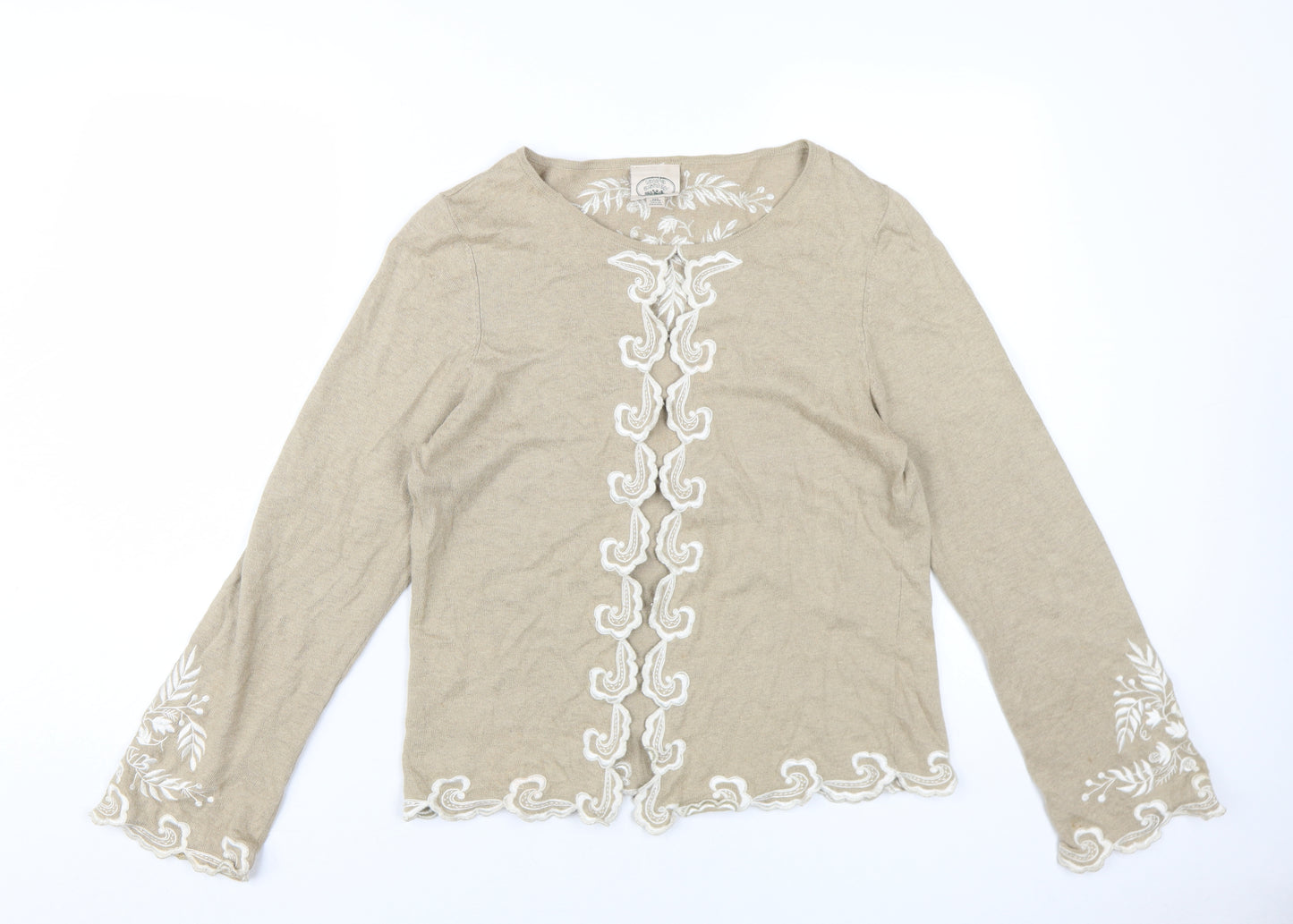 Laura Ashley Women's Beige Cardigan, Size L, Embroidered