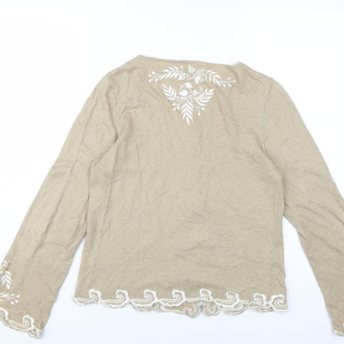 Laura Ashley Women's Beige Cardigan, Size L, Embroidered