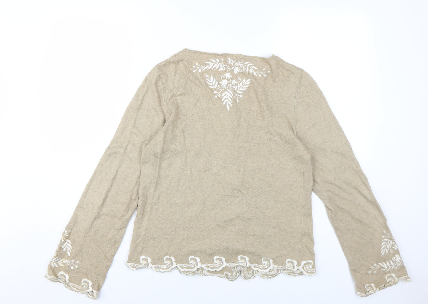 Laura Ashley Women's Beige Cardigan, Size L, Embroidered