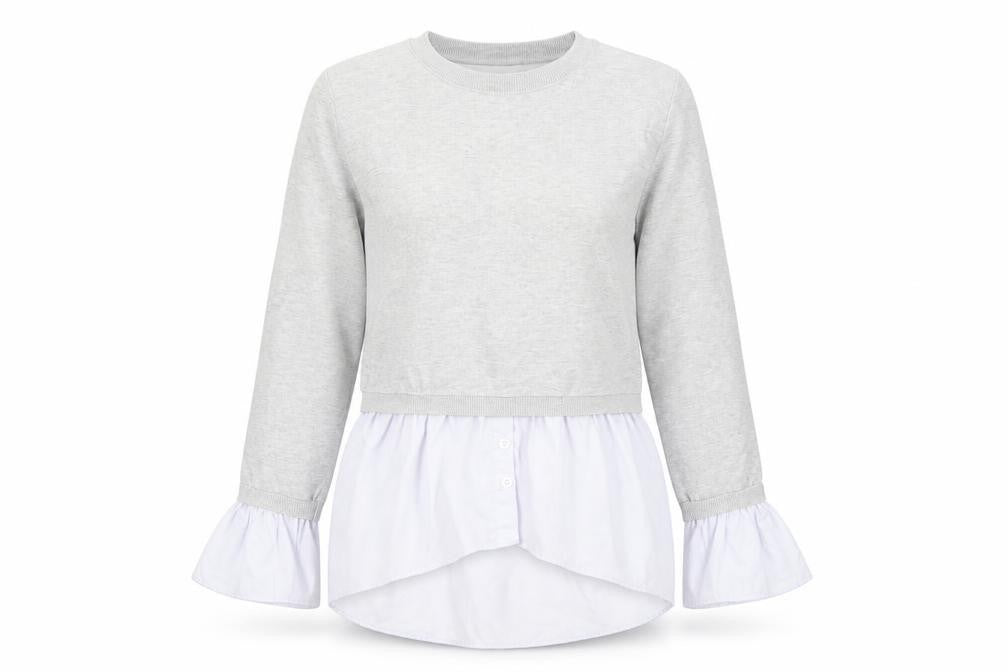 Front view of QED London Women's Grey jumper, size M