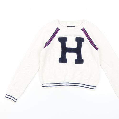 Tommy Hilfiger Boys White Pullover Jumper, Size 7-8, Graphic Print