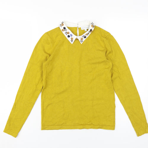 Warehouse Women's Yellow Collared Jumper Size 10