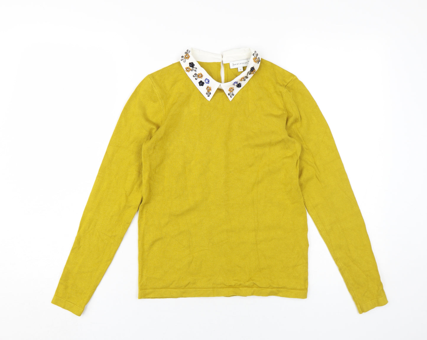 Warehouse Women's Yellow Collared Jumper Size 10