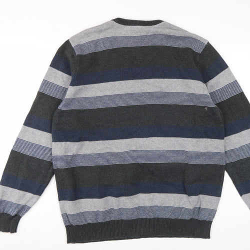 Maine New England Men's Grey Blue Striped Jumper L