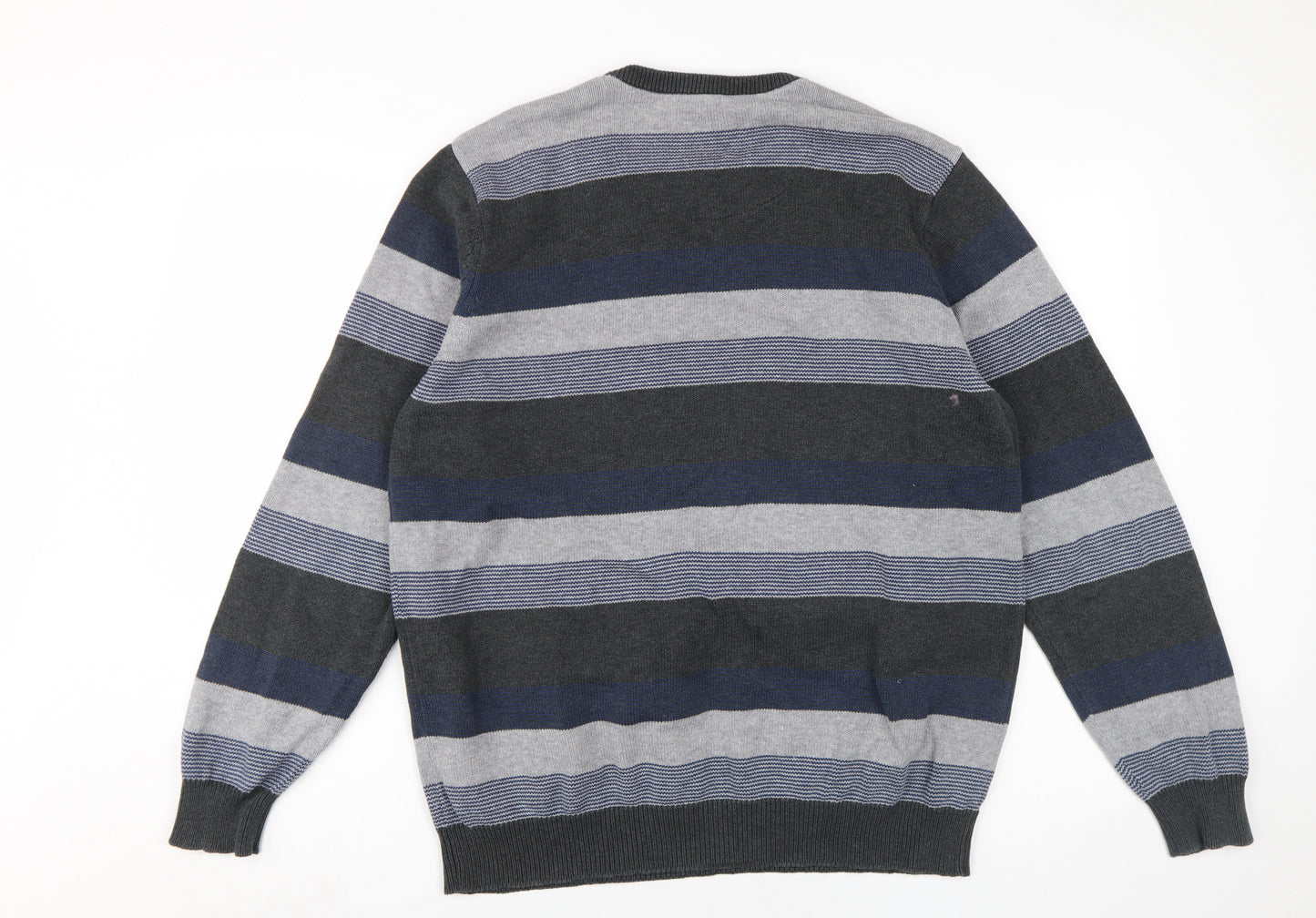 Maine New England Men's Grey Blue Striped Jumper L