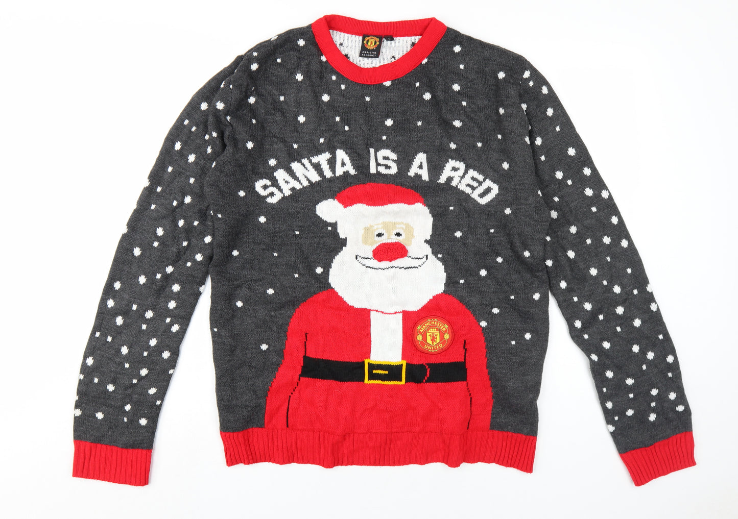 Manchester United Men's Grey Christmas Jumper Large