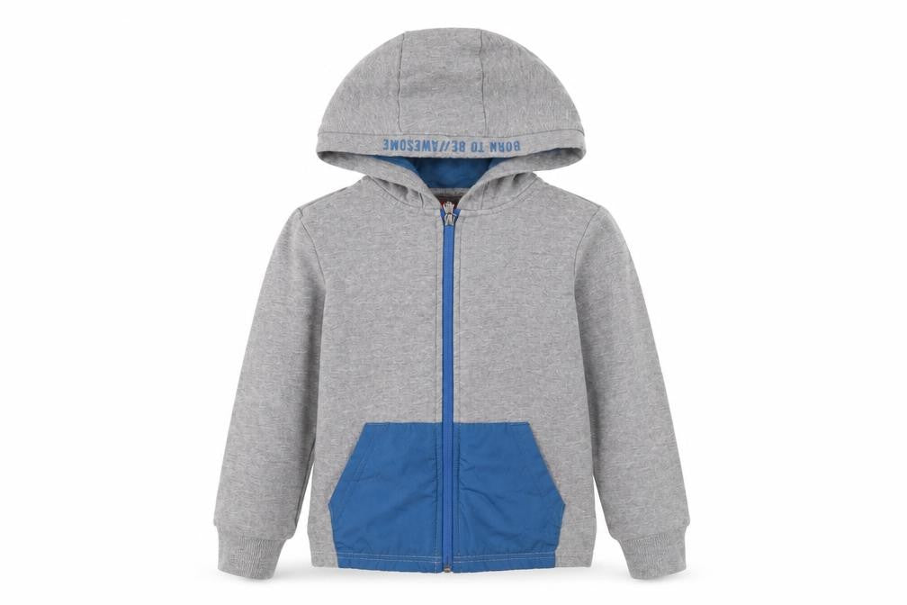 Front view of Lily & Dan boys’ grey full zip hoodie, size 7-8, years