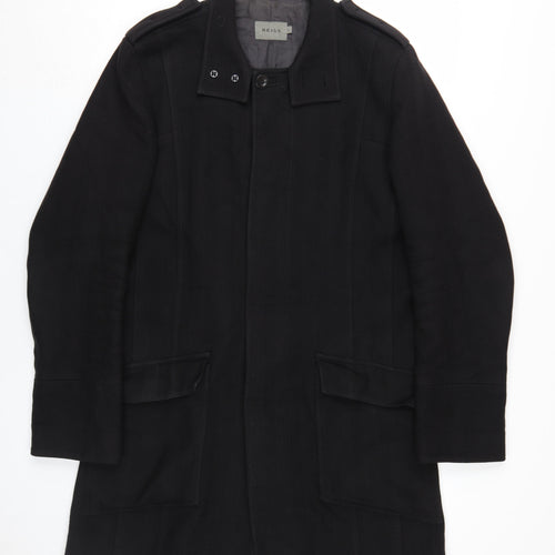 Reiss Men's Black Cotton Wool Coat, Size L, Elegant Style