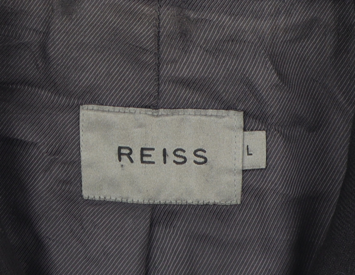 Reiss Men's Black Cotton Wool Coat, Size L, Elegant Style