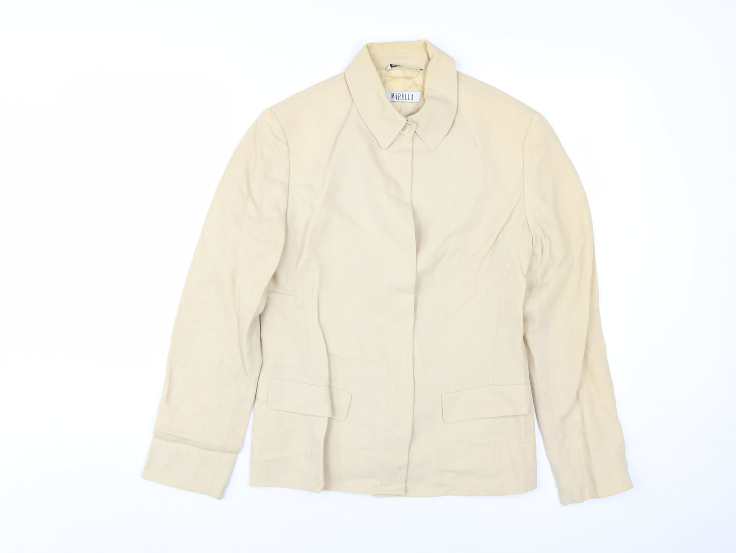 Marella Women Beige Blazer Wool Size 8 Business