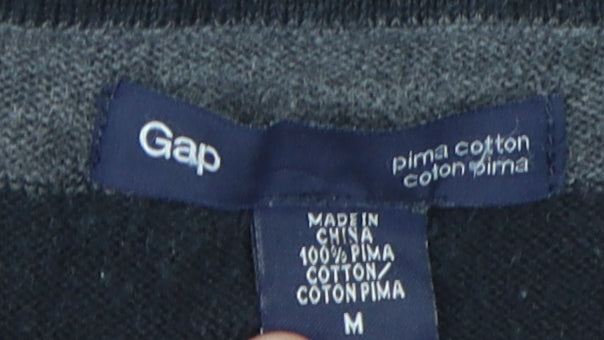 Gap Men's Grey Striped V-Neck Cotton Pullover, Size M