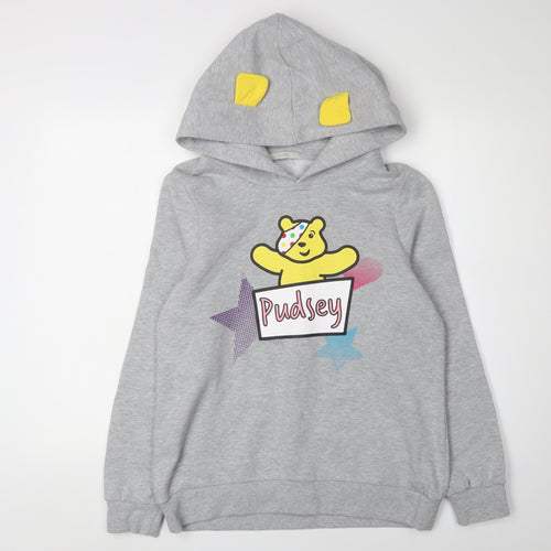 Grey Pudsey Hoodie Teens 12 Unisex Cotton Polyester Casual