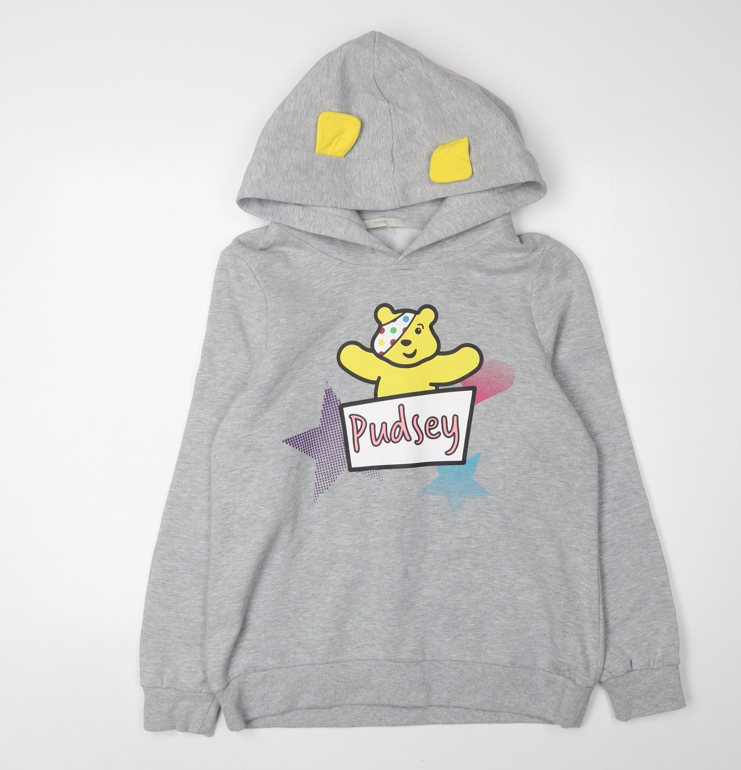 Grey Pudsey Hoodie Teens 12 Unisex Cotton Polyester Casual