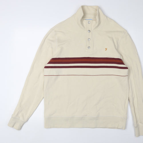Farah Men's Beige Henley Sweatshirt, Size L, Striped Button Style