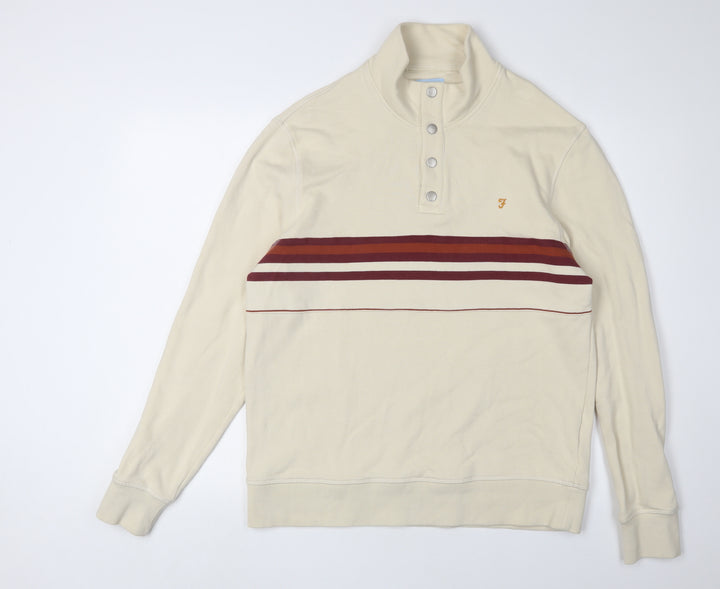 Farah Men's Beige Henley Sweatshirt, Size L, Striped Button Style