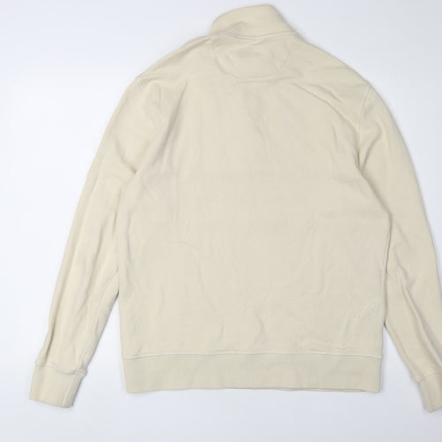 Farah Men's Beige Henley Sweatshirt, Size L, Striped Button Style