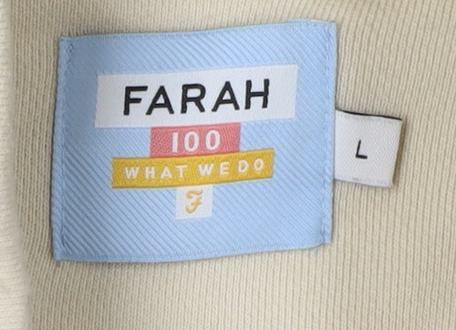 Farah Men's Beige Henley Sweatshirt, Size L, Striped Button Style