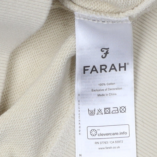 Farah Men's Beige Henley Sweatshirt, Size L, Striped Button Style