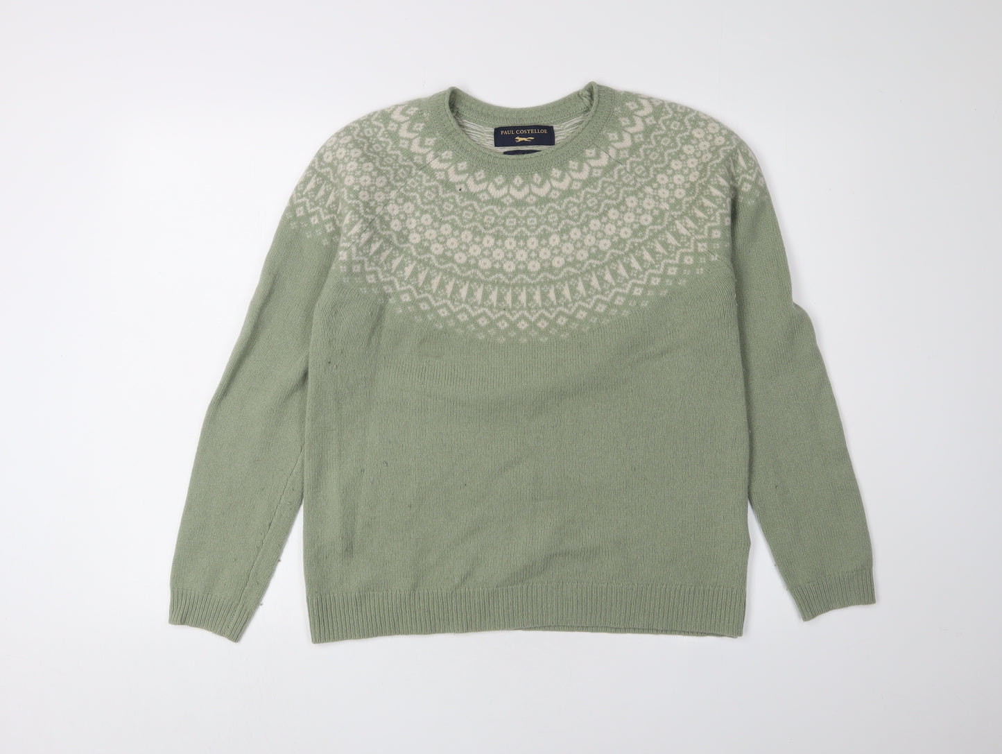 Paul Costelloe Women's Green Wool Fair Isle Jumper Size 12