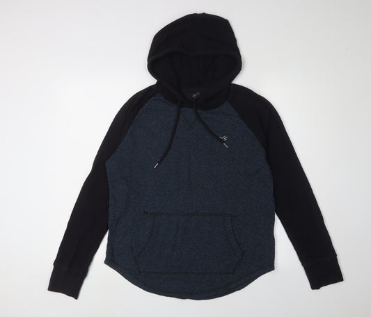 Hollister Men's Blue Hooded Waffle-Knit Pullover Jumper M