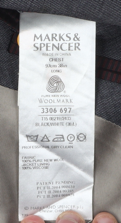 Marks and Spencer Men's Black Blazer 38 Long Wool