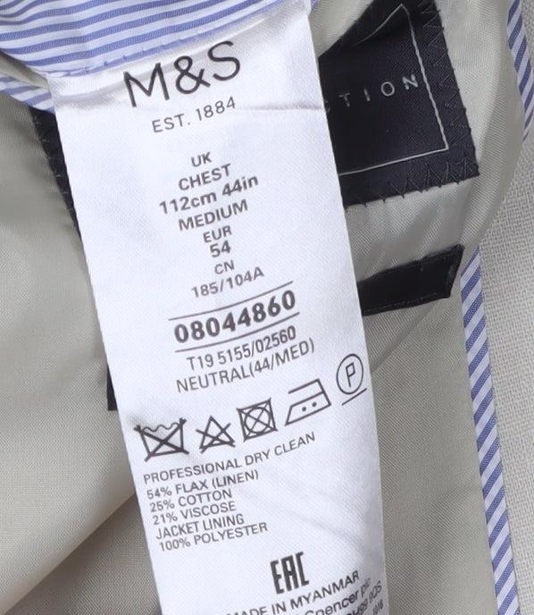 Marks and Spencer Men's Beige Blazer, 44R, Regular Fit