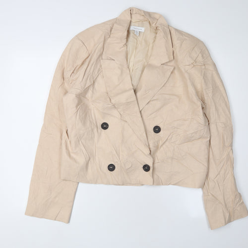 Topshop Beige Women's Blazer - Size 16, Cropped, Linen Blend