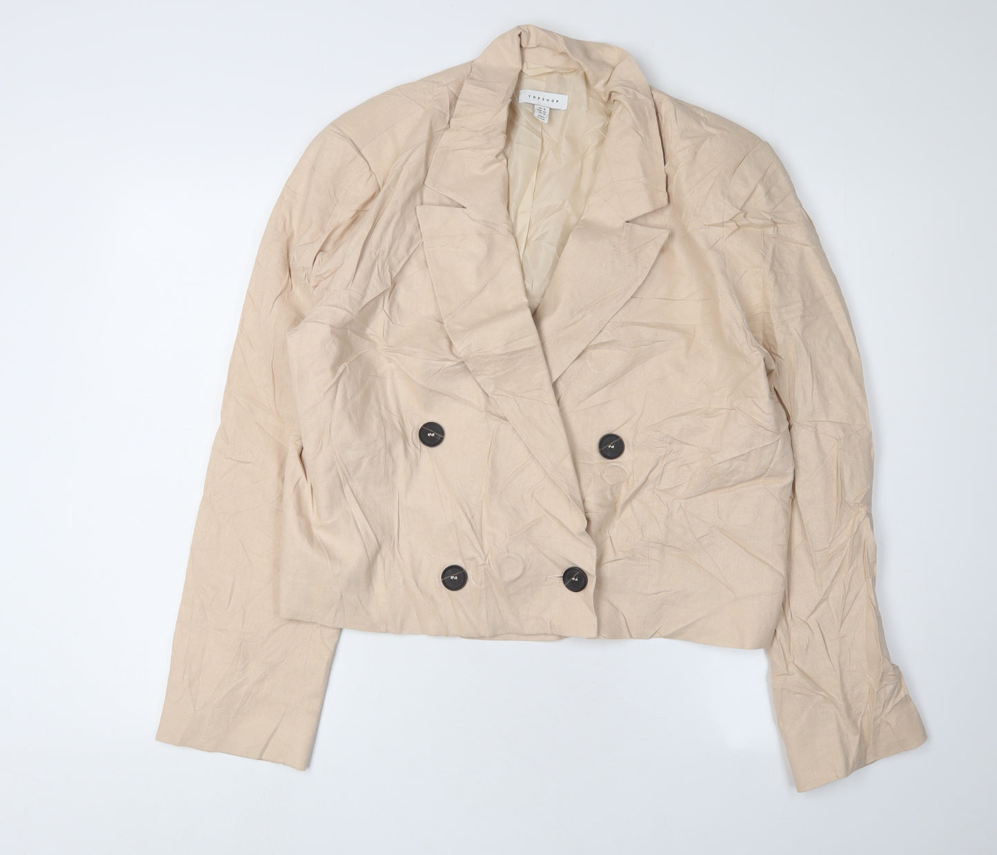 Topshop Beige Women's Blazer - Size 16, Cropped, Linen Blend