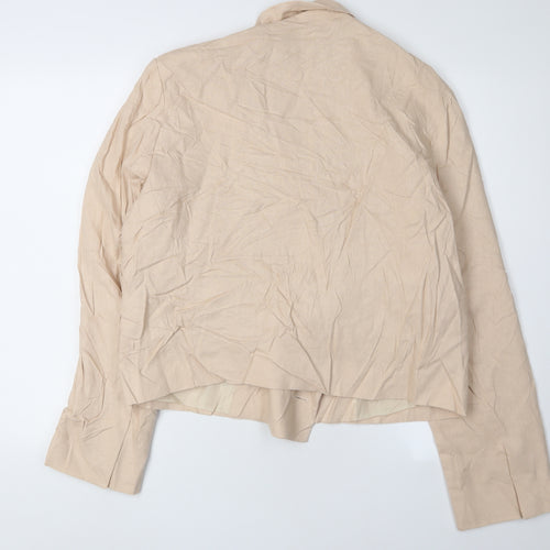 Topshop Beige Women's Blazer - Size 16, Cropped, Linen Blend