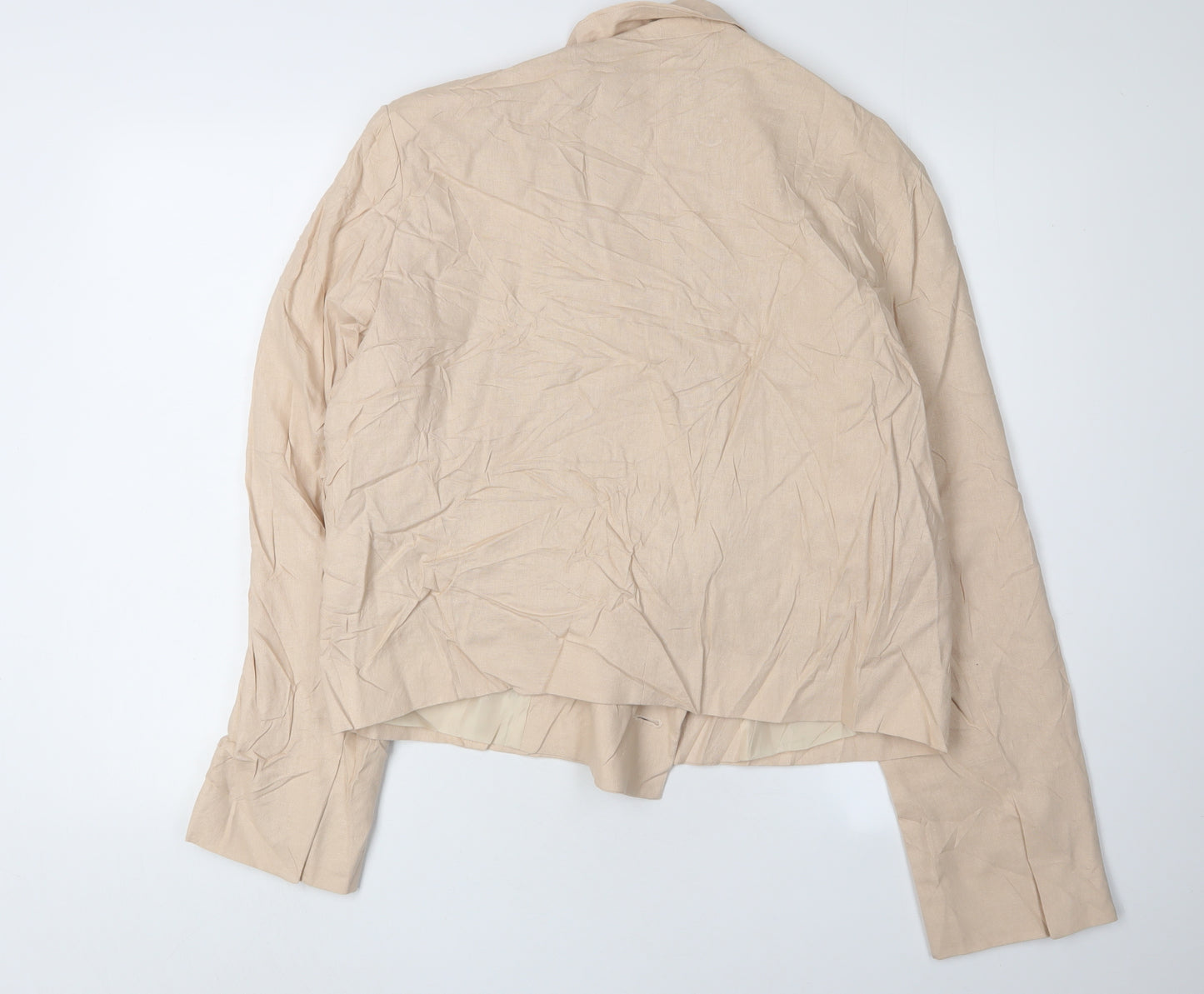 Topshop Beige Women's Blazer - Size 16, Cropped, Linen Blend