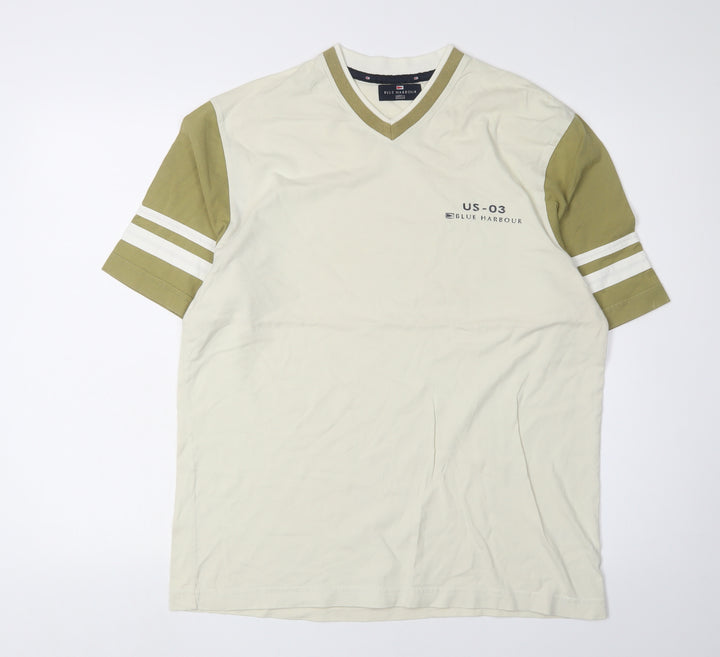 Marks and Spencer Men's Beige V-Neck T-Shirt S