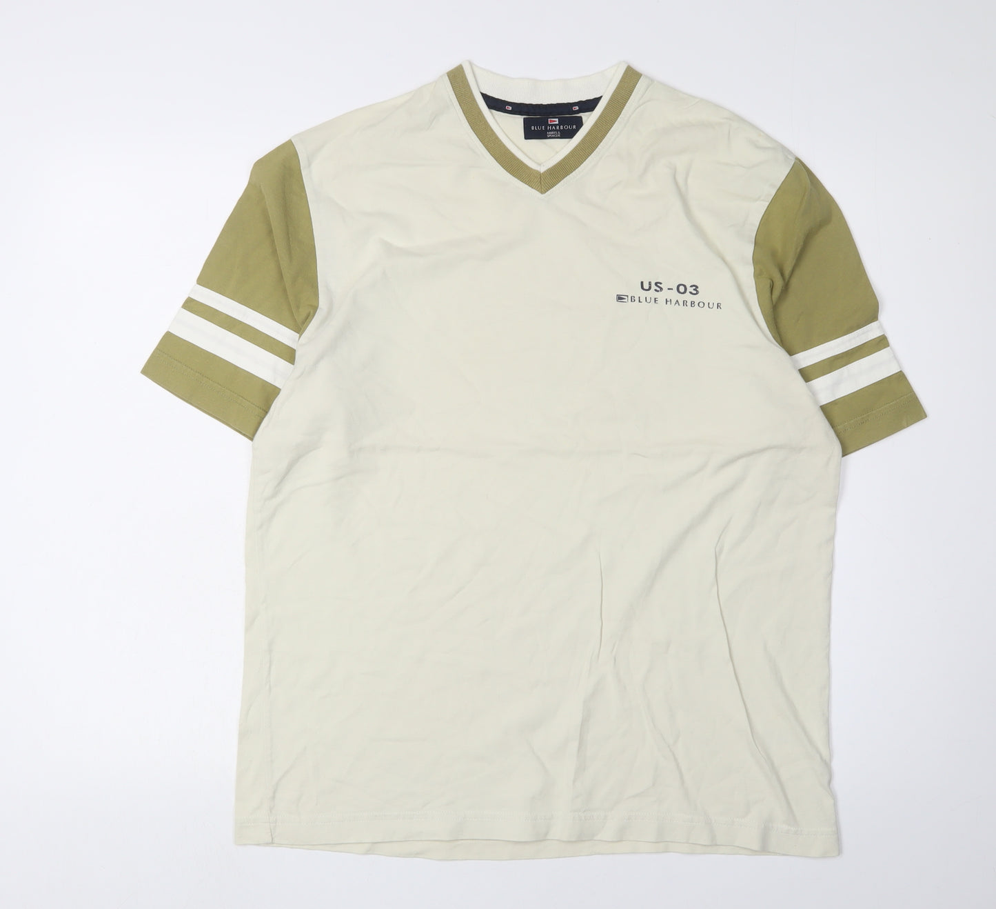 Marks and Spencer Men's Beige V-Neck T-Shirt S