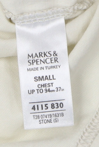 Marks and Spencer Men's Beige V-Neck T-Shirt S