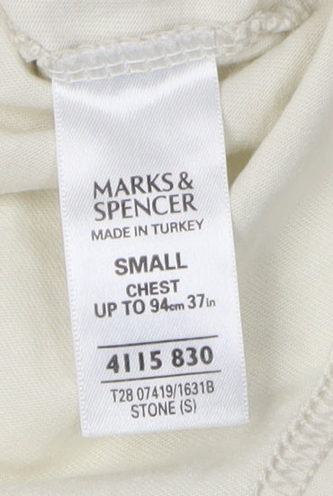 Marks and Spencer Men's Beige V-Neck T-Shirt S
