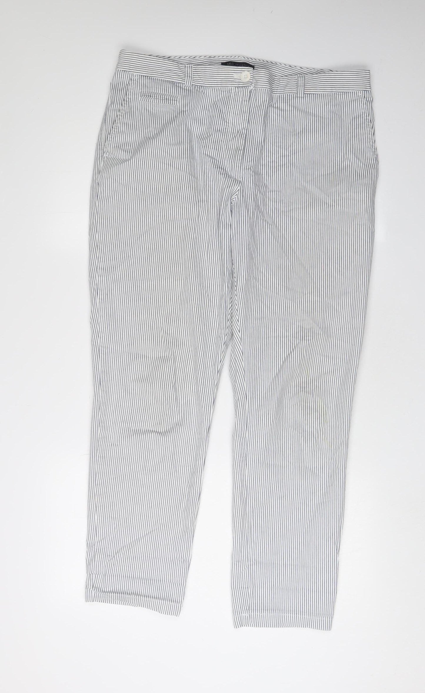 Marks and Spencer Women's White Striped Trousers Size 16